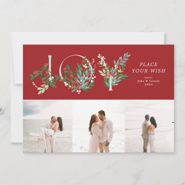 Cartão De Festividades Foto da Colagem de Joia Botânica de Folha Vermelha (Frente)