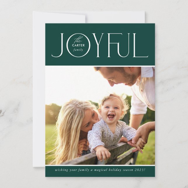 Cartão De Festividades FOTO DA FAMÍLIA 2023: moderno elegante verde-JOVEM (Frente)