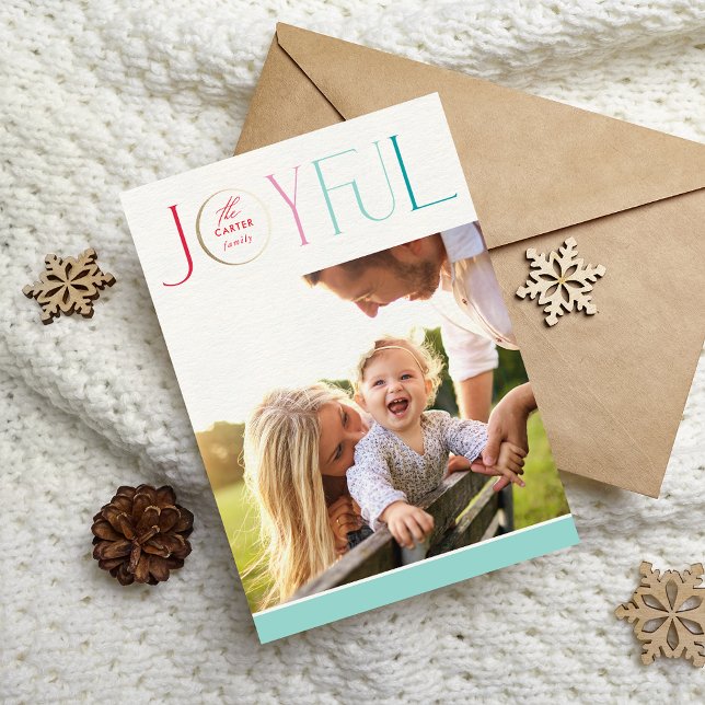 Cartão De Festividades FOTO DA FAMÍLIA 2024 moderno e elegante pastel JOY (Criador carregado)