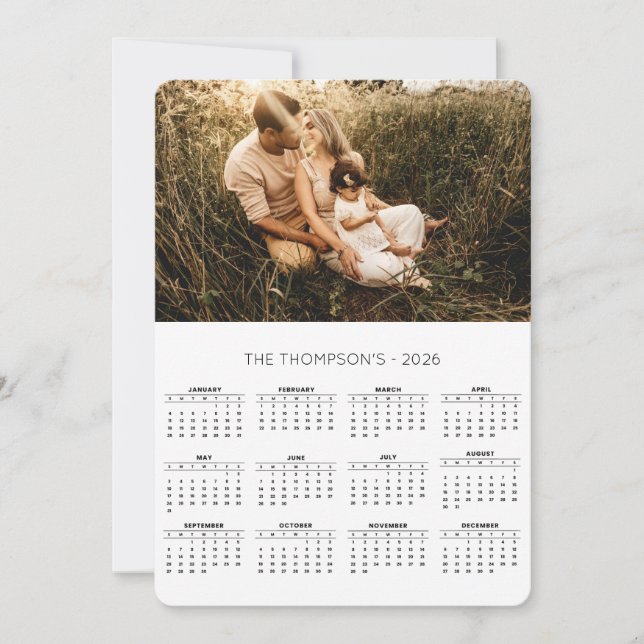 Cartão De Festividades Foto da Família 2026 Calendário 12 Meses Mês Mês (Frente)