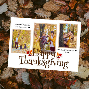Cartão De Festividades Foto da família 3 de ação de graças do Simple Eleg