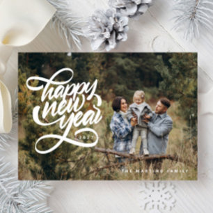 Cartão De Festividades Foto da Família Ano Novo Feliz Divertido com Letra