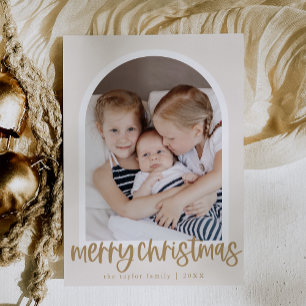 Cartão De Festividades Foto da família Arch Dourada MARIAH Feliz Natal