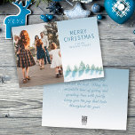 Cartão De Festividades Foto da Família Artística de Cores Aquáticas da Ár<br><div class="desc">Cartão de Feriado da Família Artística de Cores Aquáticas da Árvore Florestal. Árvores de aquarela de inverno com neve e um desejo Feliz de Natal. Personalize o texto e a foto na frente e a mensagem na parte traseira.</div>