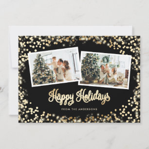 Cartão De Festividades Foto da família Black and Dourado Stars Twinkle Li