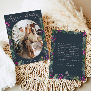 Cartão De Festividades Foto da família Boho Blue & Pink Oval