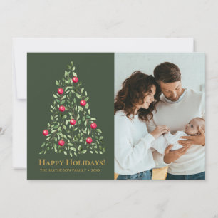 Cartão De Festividades Foto da família botânica Dourada verde e vermelha