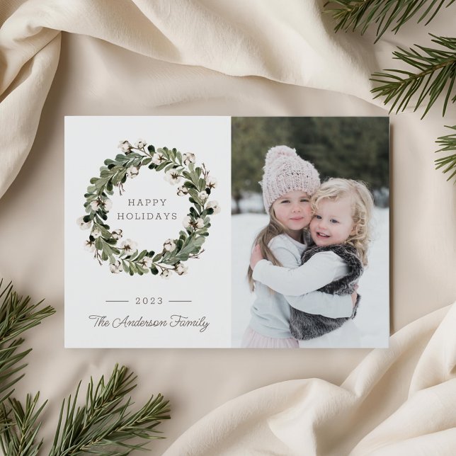 Cartão De Festividades Foto da Família Buffalo Check Christmas Cotton Wre (Criador carregado)