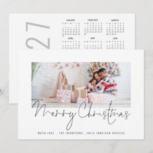 Cartão De Festividades Foto da Família Calendário 2027 Script Feliz Natal