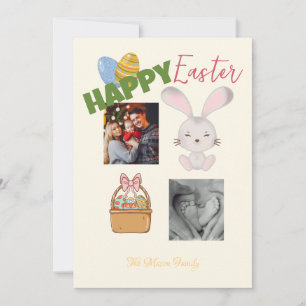 Cartão De Festividades Foto da Família Coelho felz pascoa e Ovos Amarelos