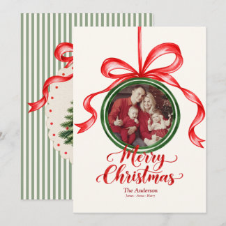 Cartão De Festividades Foto da Família com Arco Vermelho e Listra Verde F