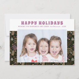 Cartão De Festividades Foto da Família com Arte de Linha Única Rosa para 