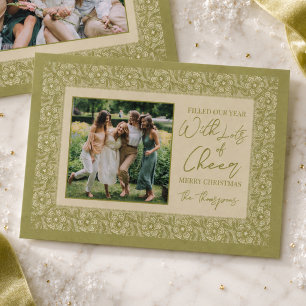 Cartão De Festividades Foto da Família com Elegante Borda de Renda Chartr