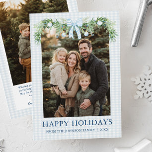 Cartão De Festividades Foto da Família com Laço Azul Grandmillenial Capri
