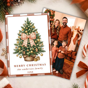 Cartão De Festividades Foto da Família da Árvore de Natal com Laço de Gin