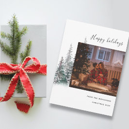 Cartão De Festividades Foto da família da árvore de Natal feliz