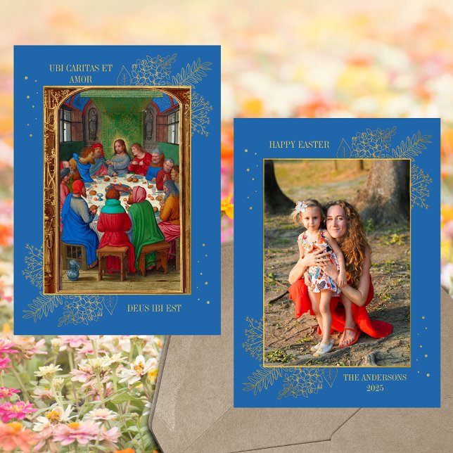 Cartão De Festividades Foto da família da Páscoa de Jesus de última ceia  (Religious Christian Catholic Last Supper Jesus Christ Maundy Thursday Easter Family Photo Card)