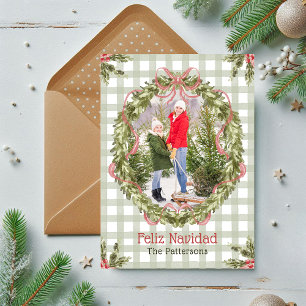 Cartão De Festividades Foto da família de Arcos Floral Feliz Navidad Wate