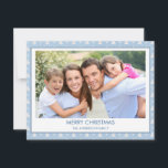 Cartão De Festividades Foto da Família de Árvores Azuis de Natal Dusty Pa<br><div class="desc">Pastel - Árvore de Natal Branca e Azul Feliz Cartão com fotos de Natal Feliz. A imagem e o nome da família podem ser substituídos neste Cartões de foto de Natal simples e moderno.</div>