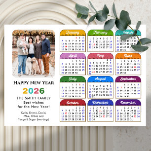 Cartão De Festividades Foto da Família de Calendários 2026 Moderna Preto 