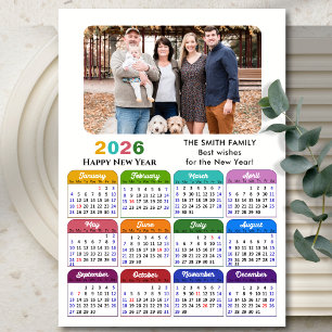 Cartão De Festividades Foto da Família de Calendários 2026 Moderna Preto 