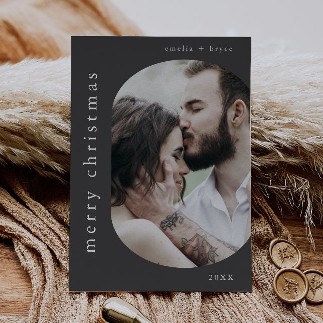 Cartão De Festividades Foto da família de Cinzas EMELIA Feliz Natal (EMELIA Gray Picture Family Photo Merry Christmas Holiday Card)