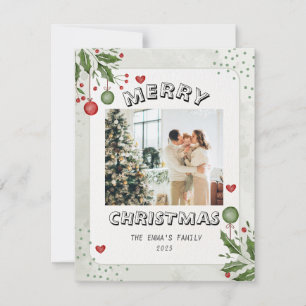 Cartão De Festividades Foto da Família de Feliz Natal Minimalista