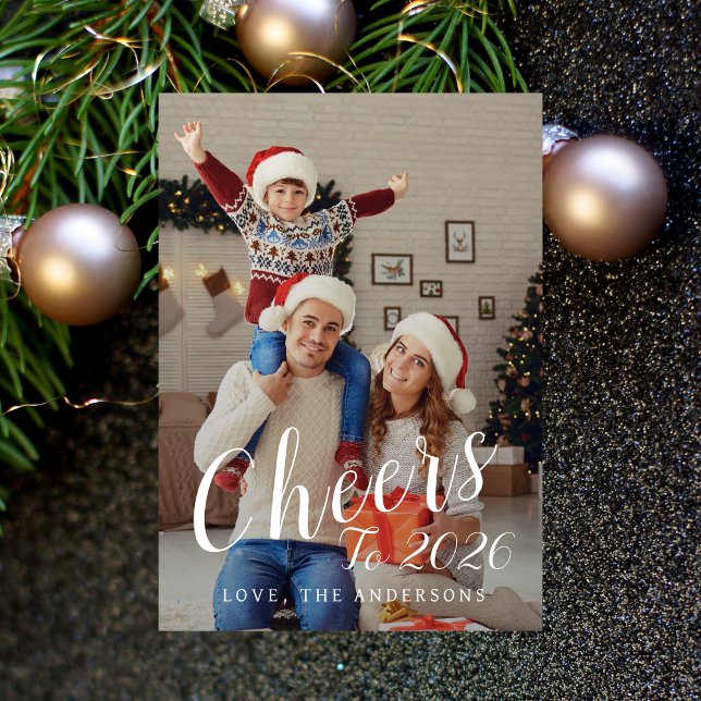 Cartão De Festividades Foto da família de Felizes anos novos modernos ele (Criador carregado)