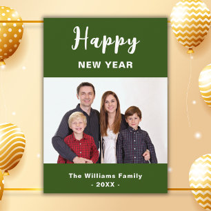 Cartão De Festividades Foto Da Família De Felizes anos novos Simples Verd