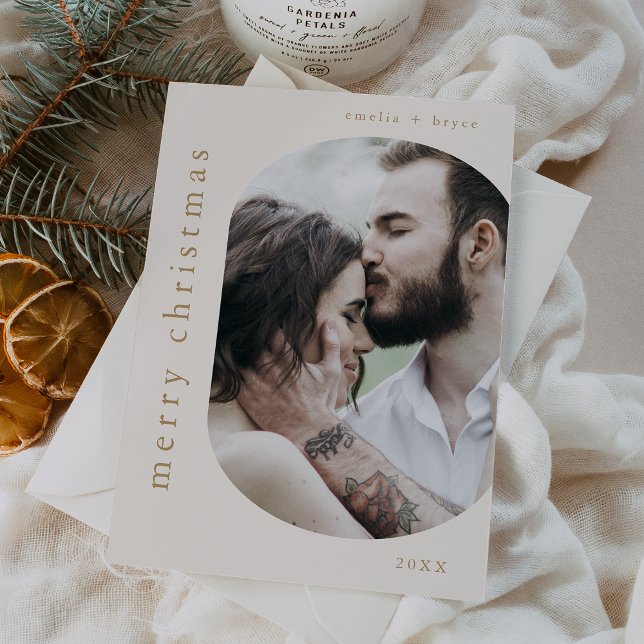 Cartão De Festividades Foto da família de imagens Douradas da EMELIA Feli (EMELIA Gold Picture Family Photo Merry Christmas Holiday Card)