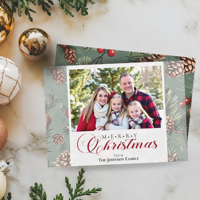 Cartão De Festividades Foto da família de Natal do Winter Greener Merry (Criador carregado)