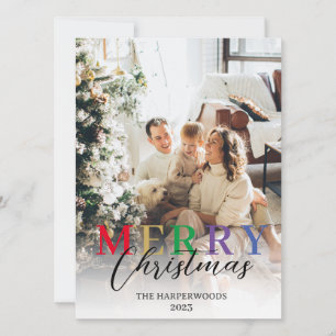 Cartão De Festividades Foto da família de Natal elegante e colorida