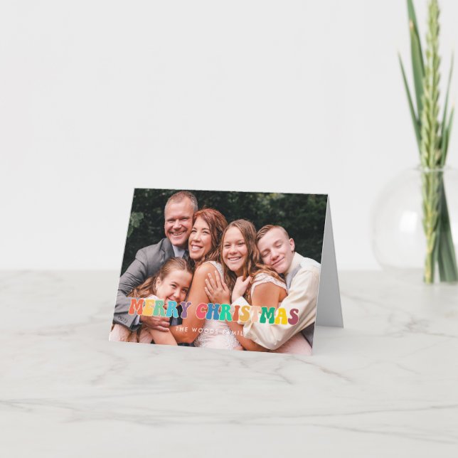 Cartão De Festividades Foto da família de Natal Feliz e divertido Hippie  (Frente)