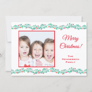 Cartão De Festividades Foto da família de Natal feliz e moderno Holly Ber