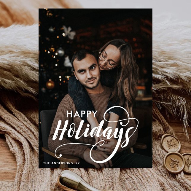 Cartão De Festividades Foto da família de Natal feliz moderno Tartan (Criador carregado)