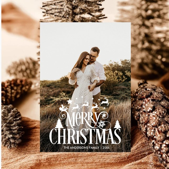 Cartão De Festividades Foto da família de Natal feliz moderno Tartan (Criador carregado)