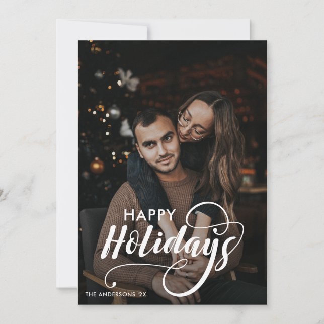 Cartão De Festividades Foto da família de Natal feliz moderno Tartan (Frente)