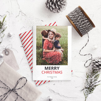 Cartão De Festividades Foto da família de Natal mínima moderna