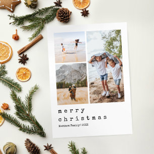 Cartão De Festividades Foto da família de Natal Minimalista da Máquina de