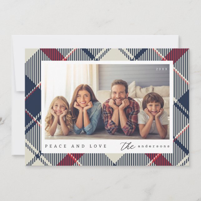 Cartão De Festividades Foto da família de Natal Modern Peace and Love (Frente)
