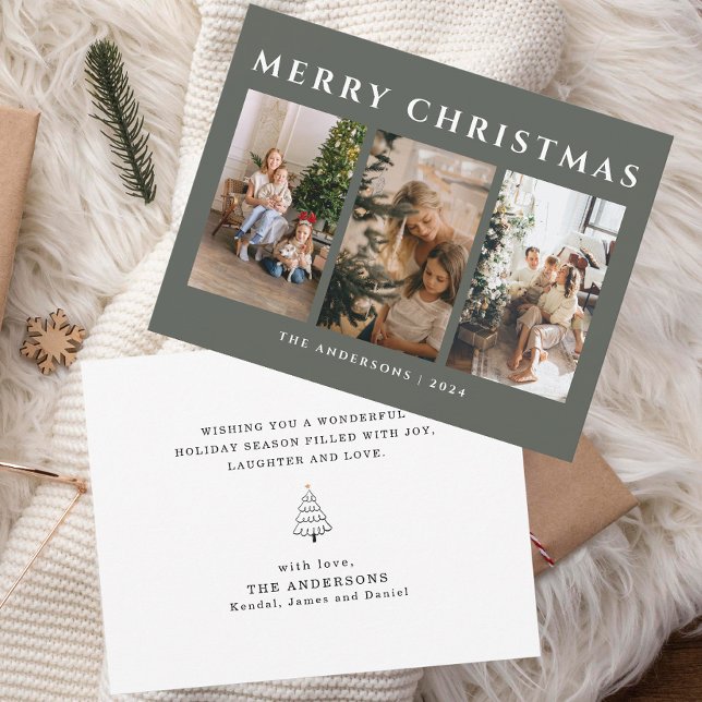 Cartão De Festividades Foto da família de Natal Verde (Criador carregado)