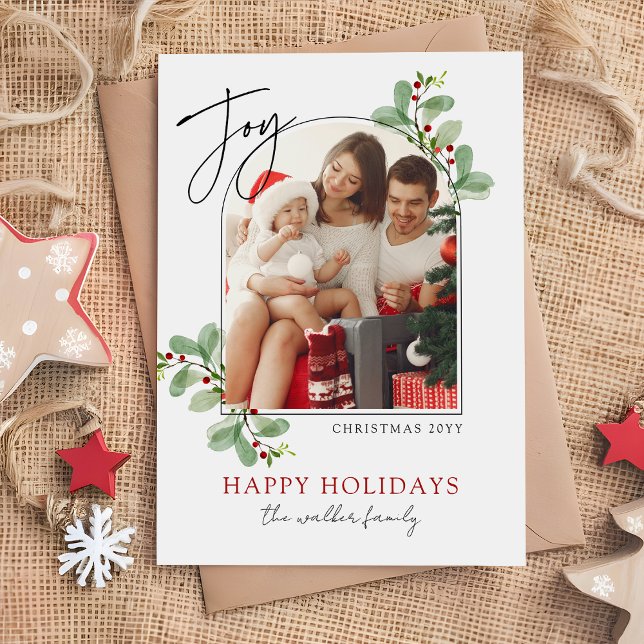 Cartão De Festividades Foto da família de Natal Verde Elegante (Criador carregado)