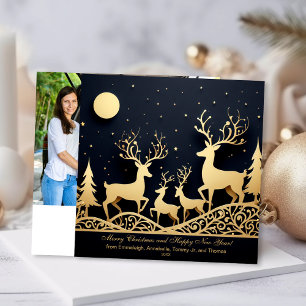 Cartão De Festividades Foto da Família de Rena de Natal Feliz