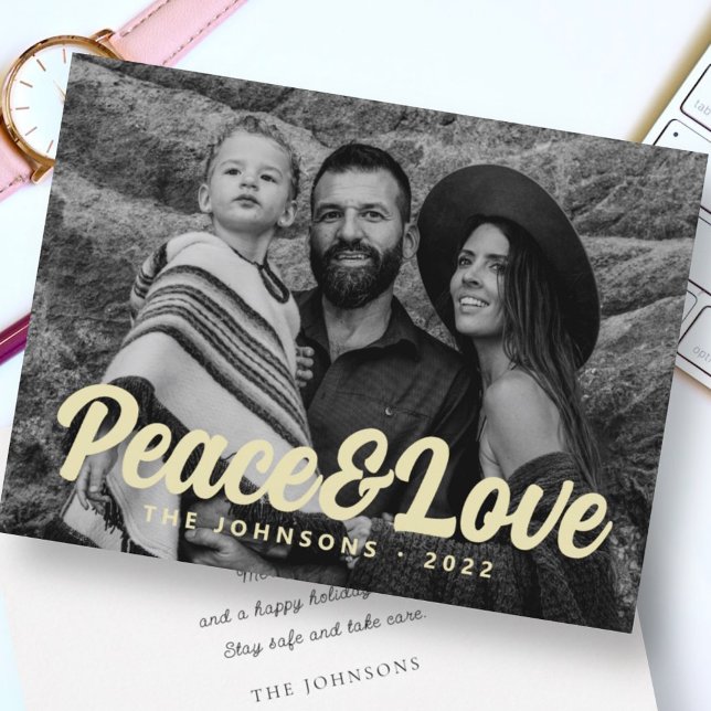 Cartão De Festividades Foto da família de saudação de script cursivo mode (Criador carregado)