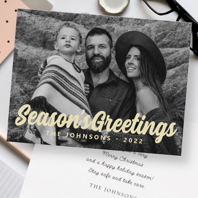 Cartão De Festividades Foto da família de saudação de script cursivo mode (Criador carregado)