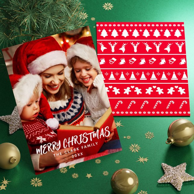 Cartão De Festividades Foto da Família de Script de Pincel Moderno Minima (Minimalist Modern Brush Script Family Photo Holiday Card)