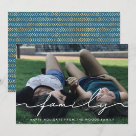 Cartão De Festividades Foto da família de script manuscrito moderno