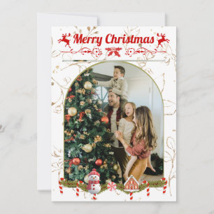 Cartão De Festividades Foto da família de scripts de Natal do Na moda mod