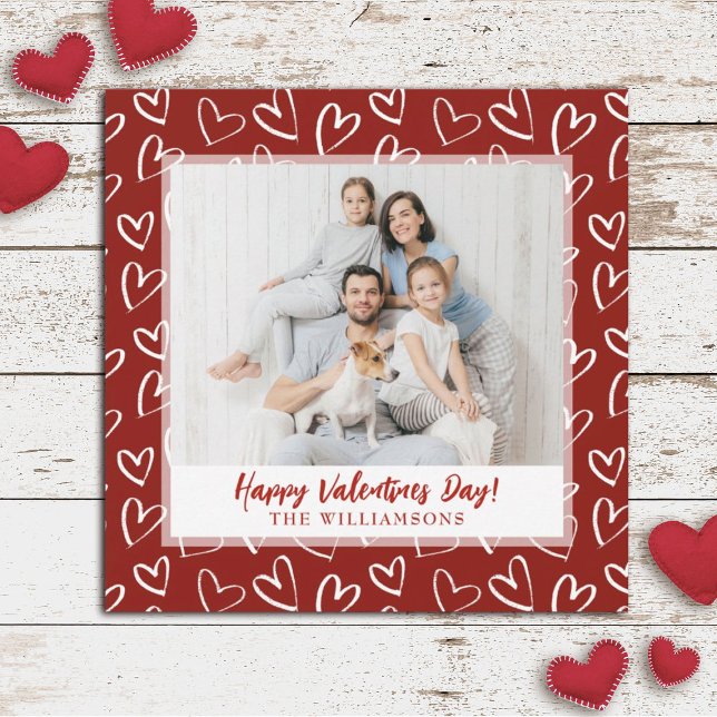Cartão De Festividades Foto da família do Dia de os namorados moderno (A cute modern Valentine's photo card. Personalize it with your photo and name)