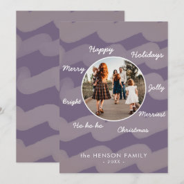 Cartão De Festividades Foto da família do Natal Roxo Moderno